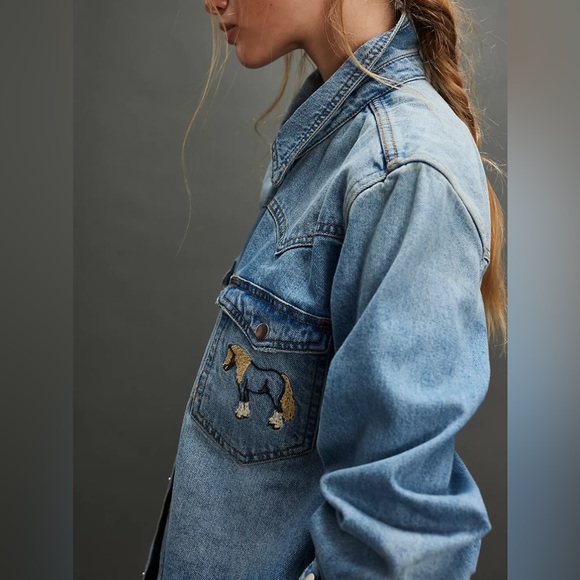 NWT Free People Understated Leather Horsey Denim Shirt. Size Medium - Picture 6 of 11